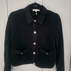 Maje Black Textured Cardigan with Silver Buttons